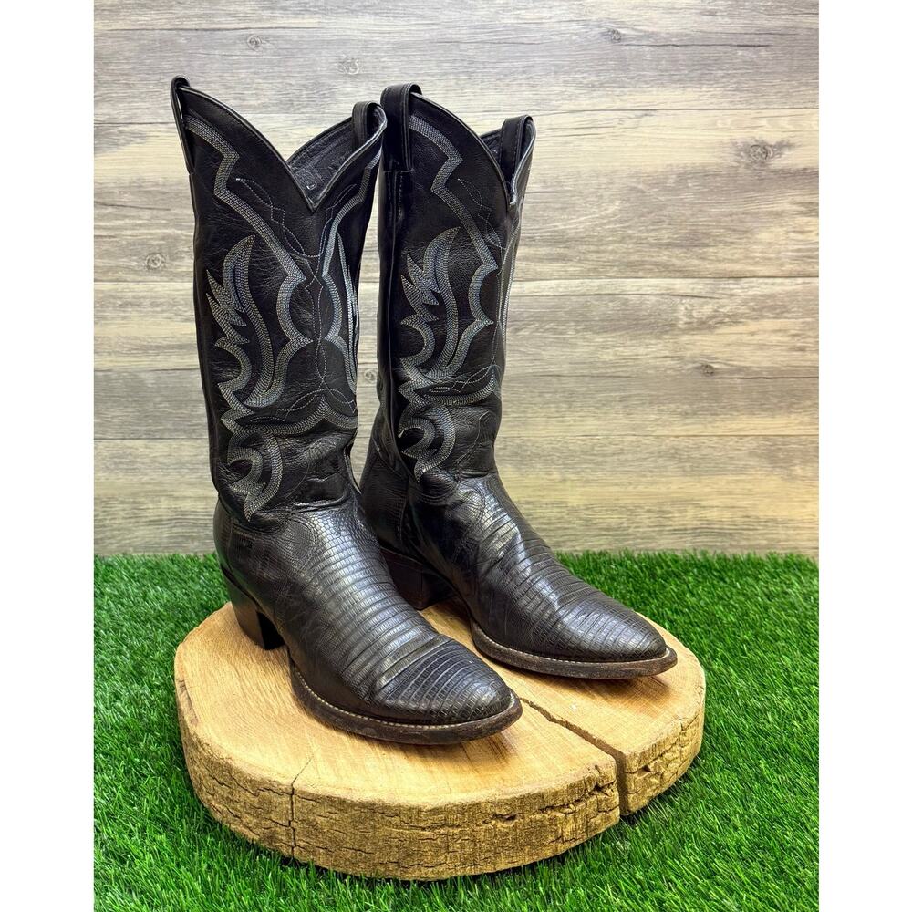 Justin Men - Size 7.5D - Black Teju Lizard Cowboy Boots 8313